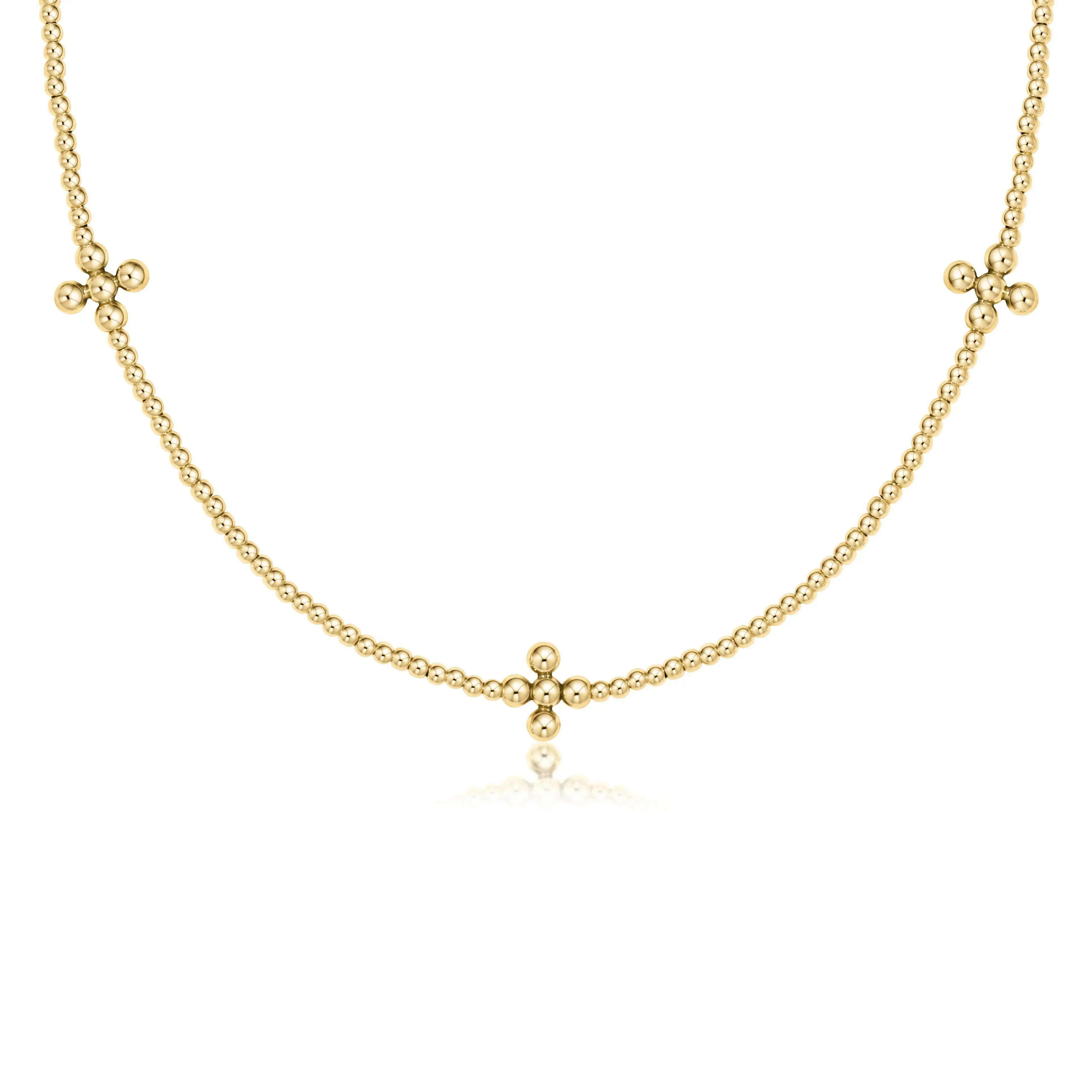 15" Choker Signature Cross Gold 2mm Bead Necklace