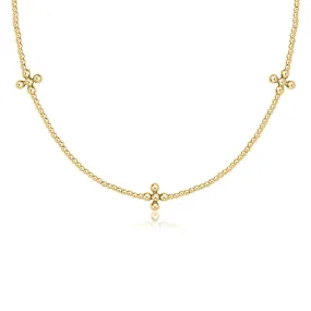 15" Choker Signature Cross Gold 2mm Bead Necklace