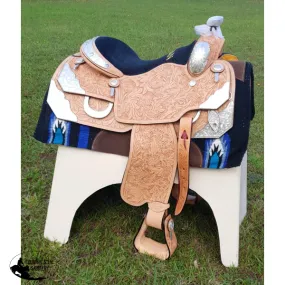 16", 17" Showman™ floral tooled silver show saddle.