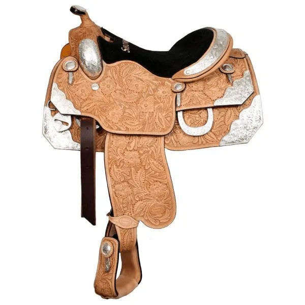 16", 17" Showman™ floral tooled silver show saddle.