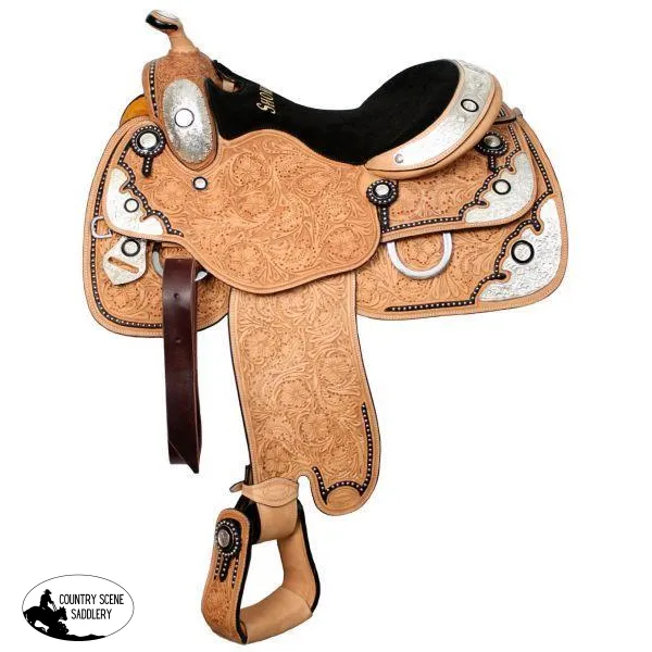 16" Showman™ floral tooled show saddle with black inlay.