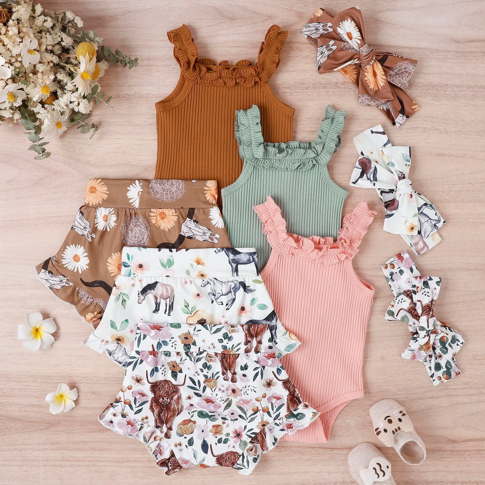 3Pcs Off Shoulder Romper Set