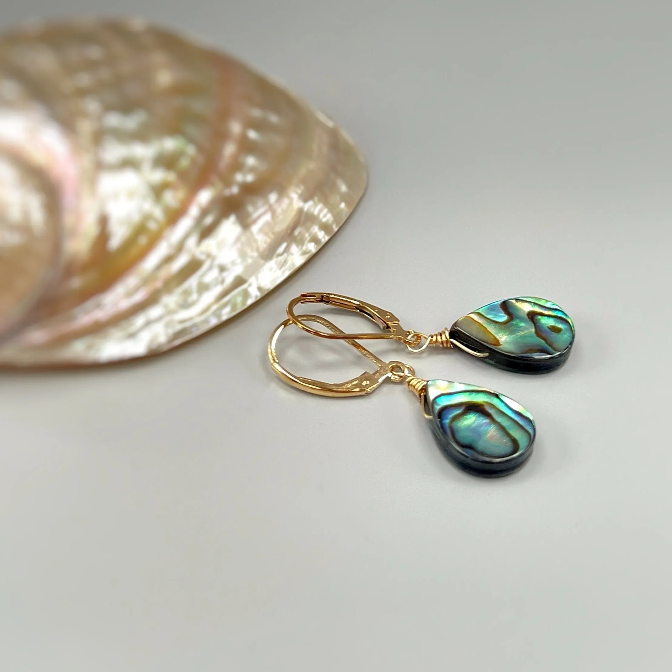 Abalone Shell Earrings 14k Gold, Sterling Silver Summer Jewelry