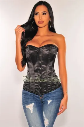 Black Satin Boned Busk Corset Top