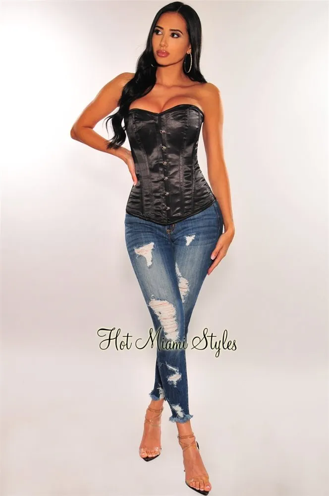 Black Satin Boned Busk Corset Top