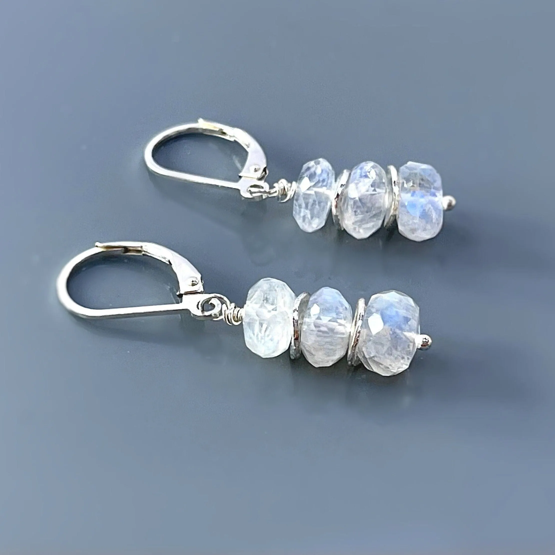 Blue Moonstone earrings dangle, Sterling Silver