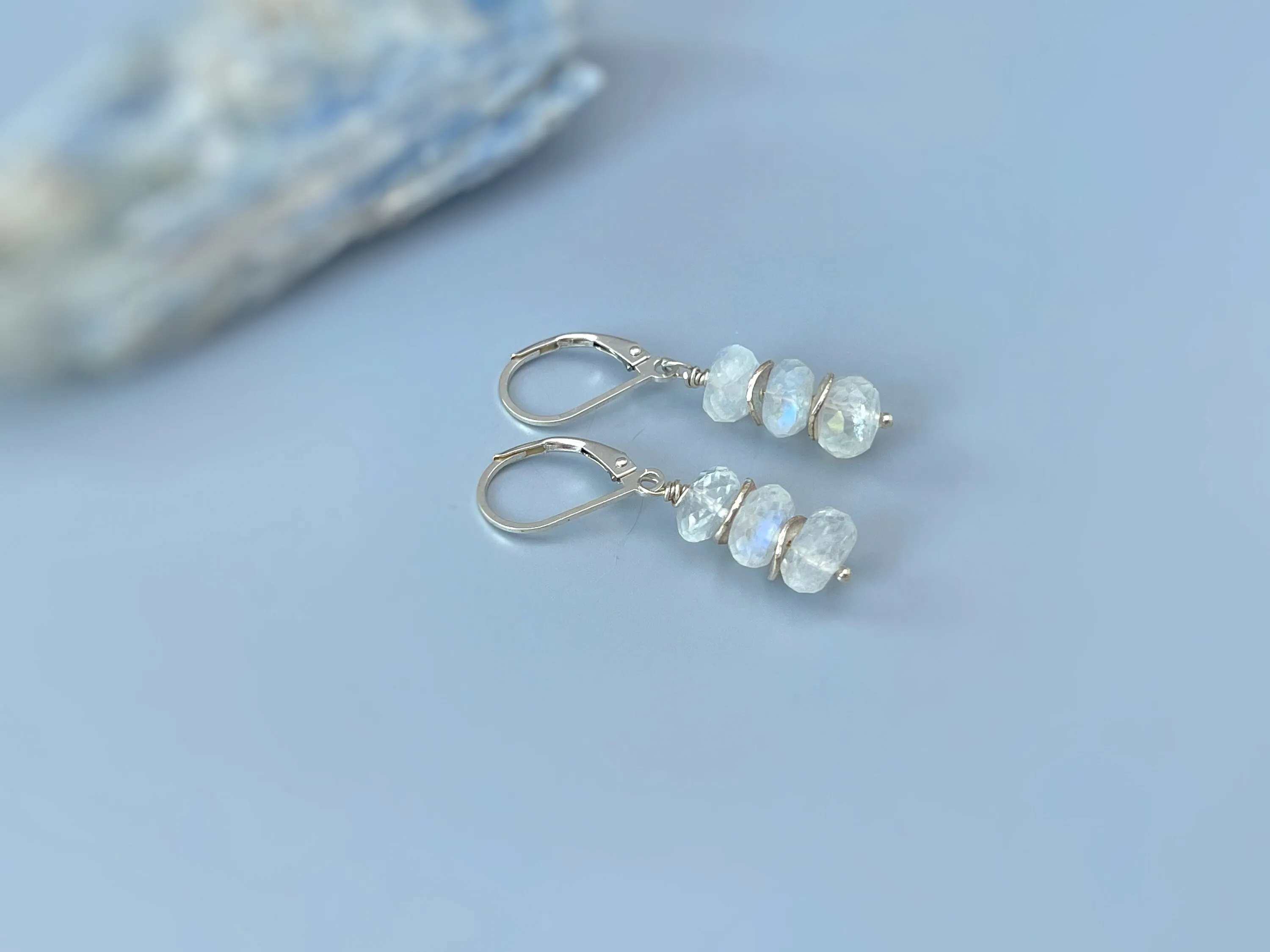 Blue Moonstone earrings dangle, Sterling Silver