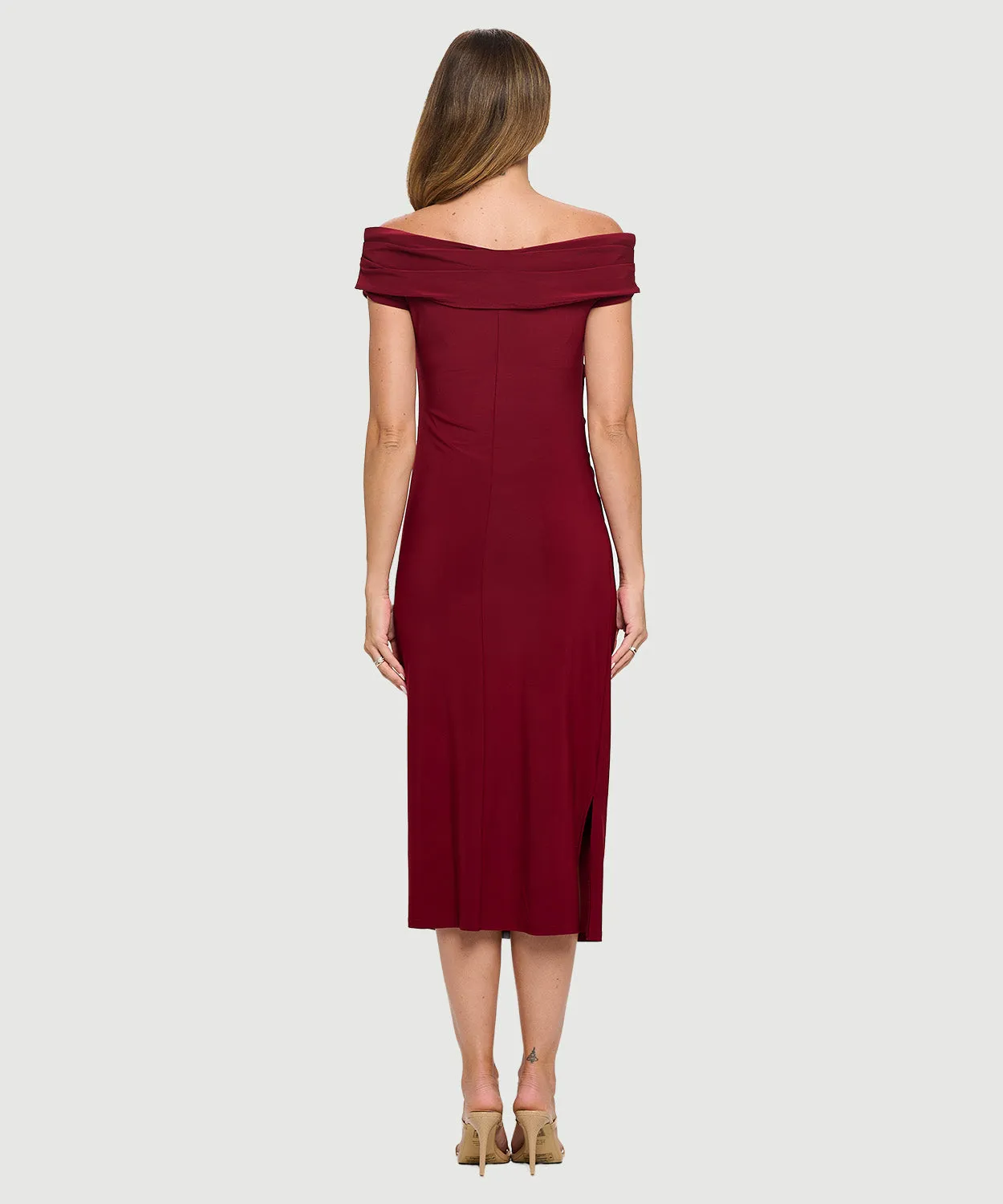 Boat Neck Sexy Off Or On The Shoulder Classic Garnet Red Maxi Dress