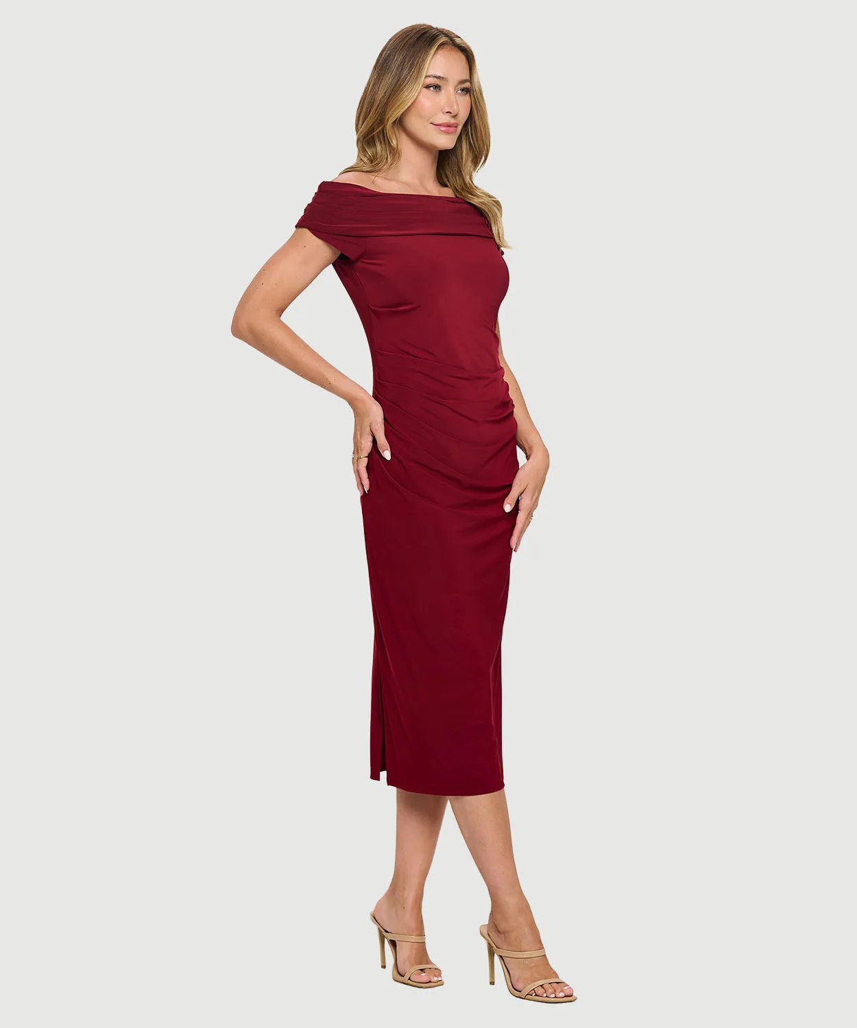 Boat Neck Sexy Off Or On The Shoulder Classic Garnet Red Maxi Dress