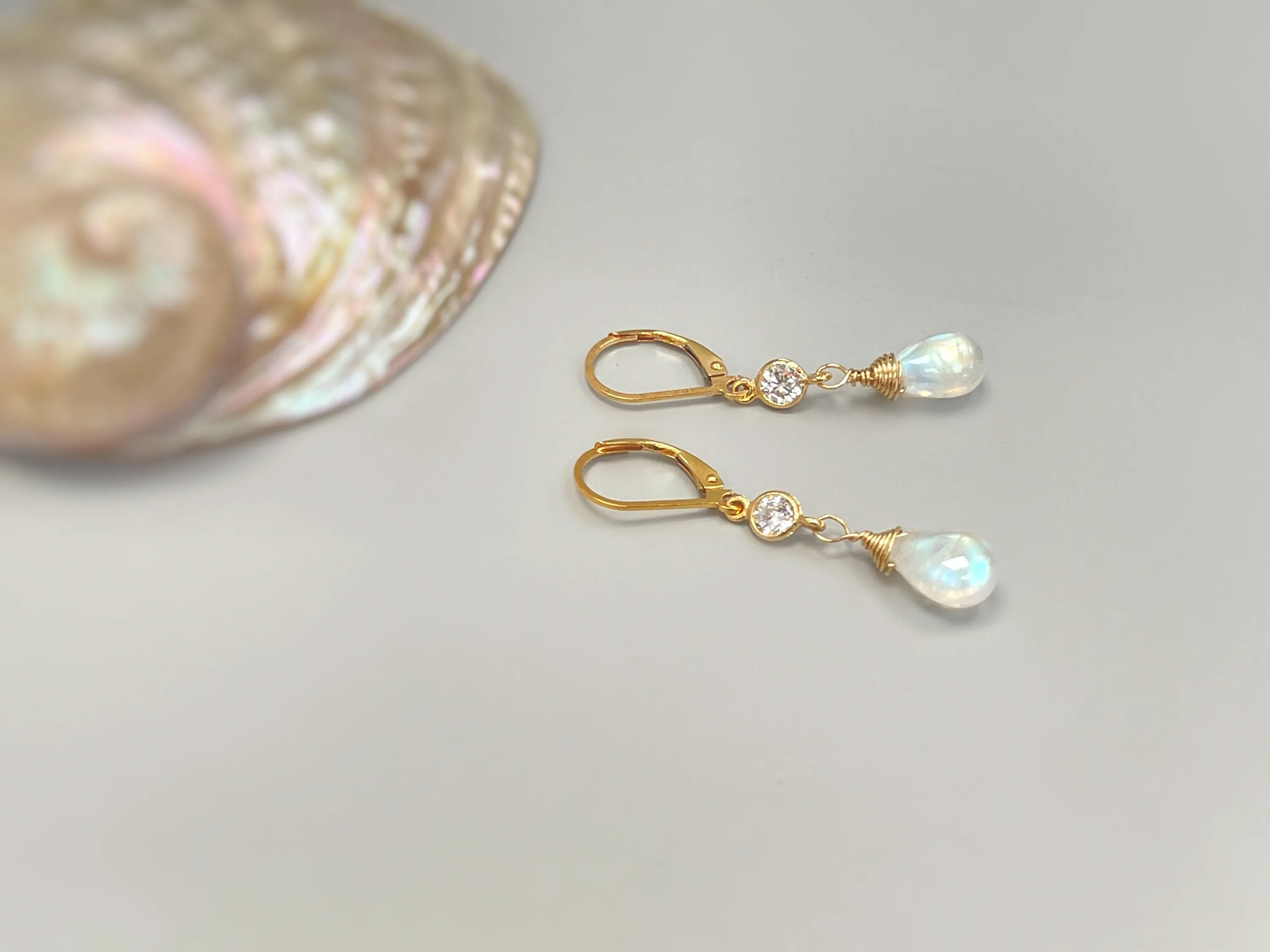 Boho Moonstone and crystal earrings14k gold fill, Silver