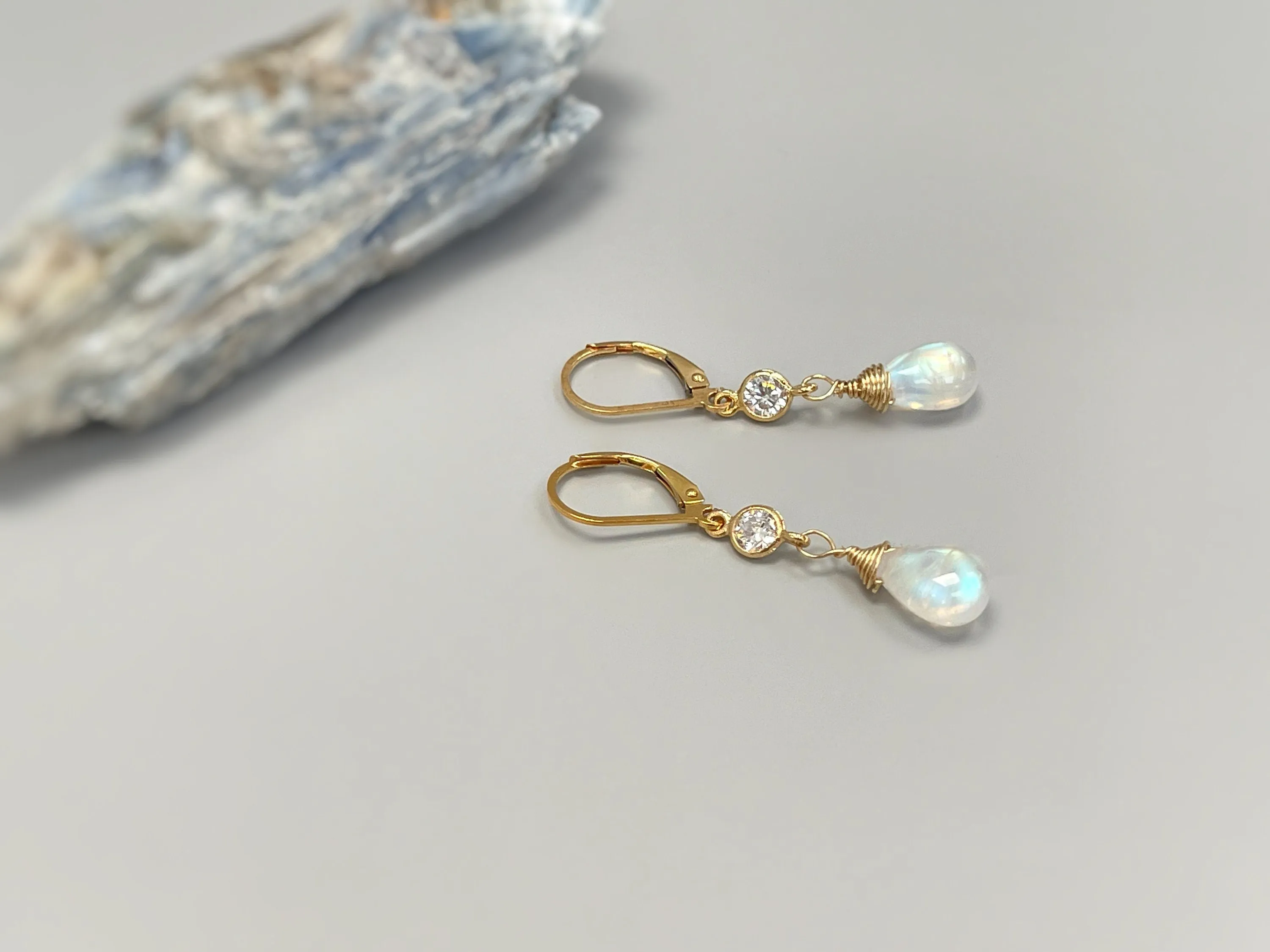 Boho Moonstone and crystal earrings14k gold fill, Silver