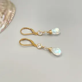 Boho Moonstone and crystal earrings14k gold fill, Silver