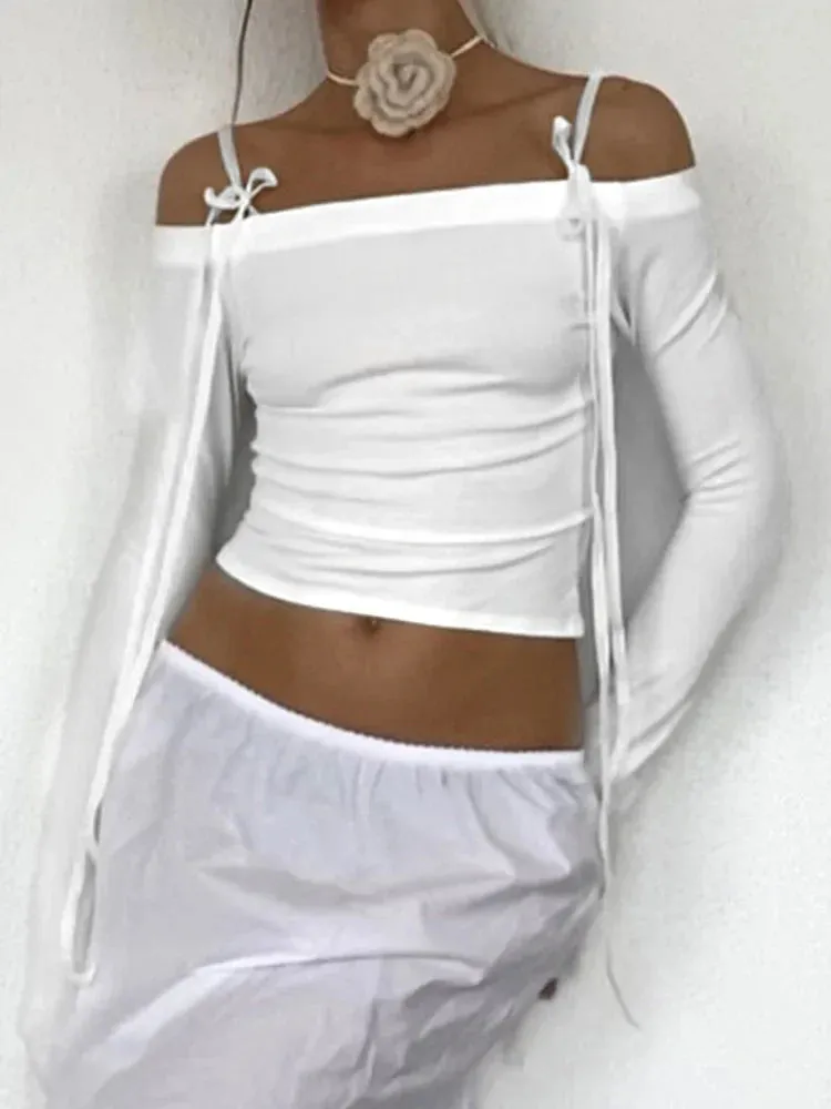 Bow Off Shoulder Skinny Basic Streetwear Crop Top