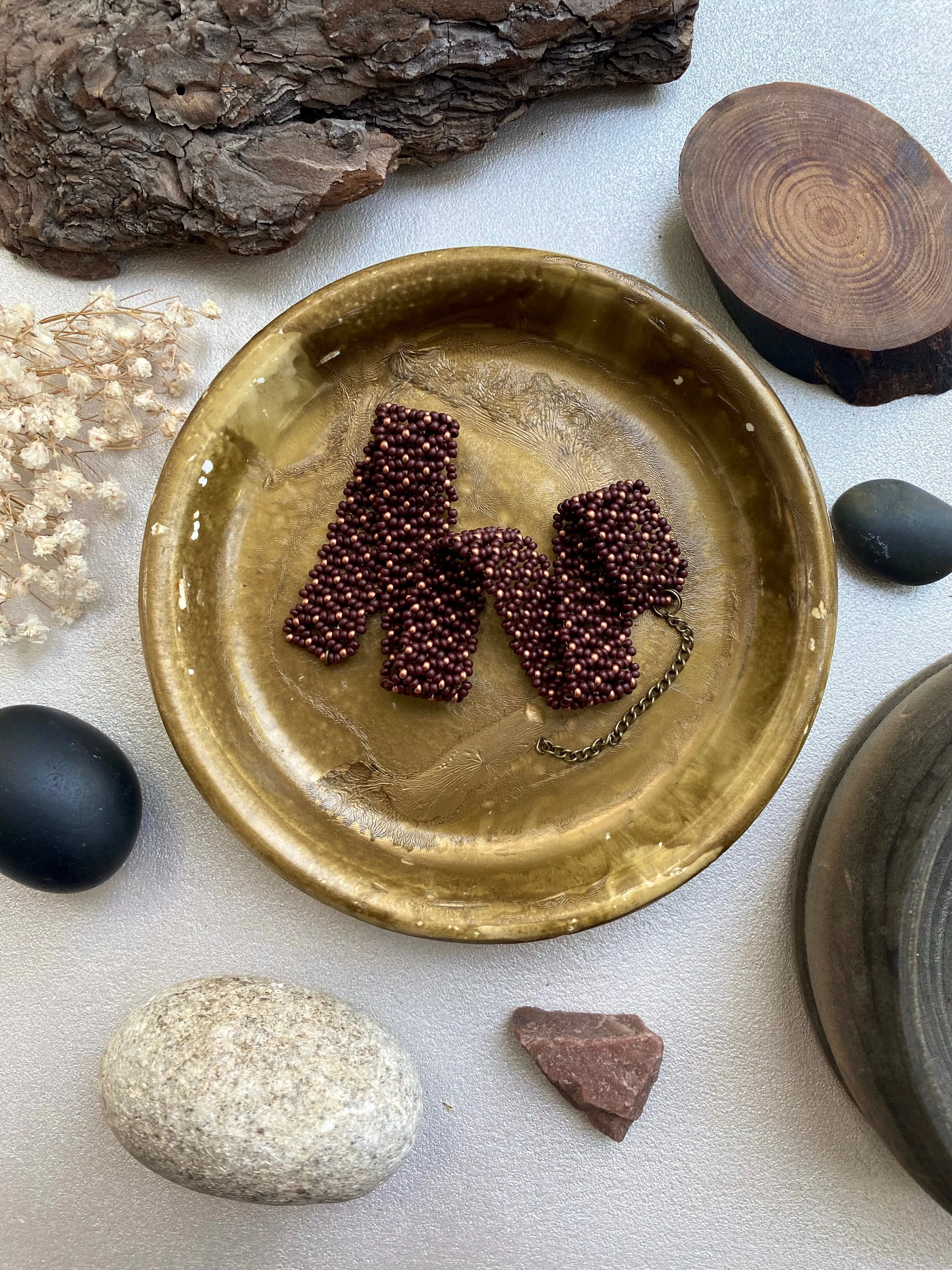 Brown and Gold Seed Bead Choker Wide for Women in boho hippie style