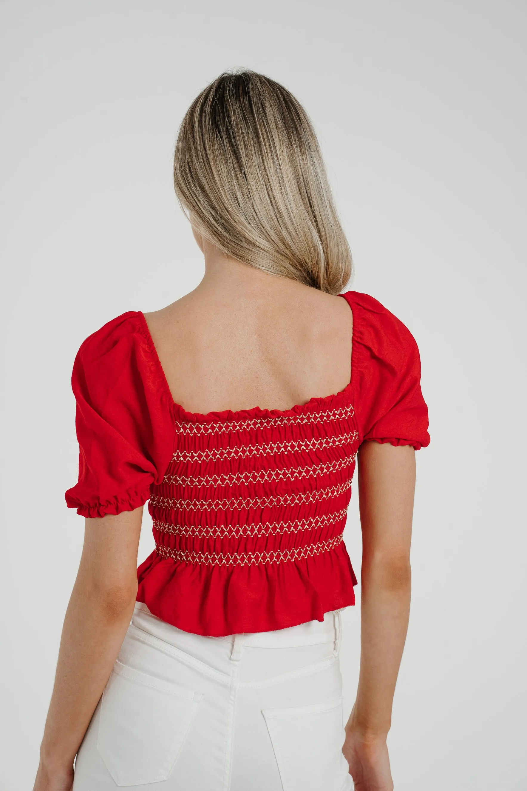 Caitlyn Embroidered Off Shoulder Top In Red