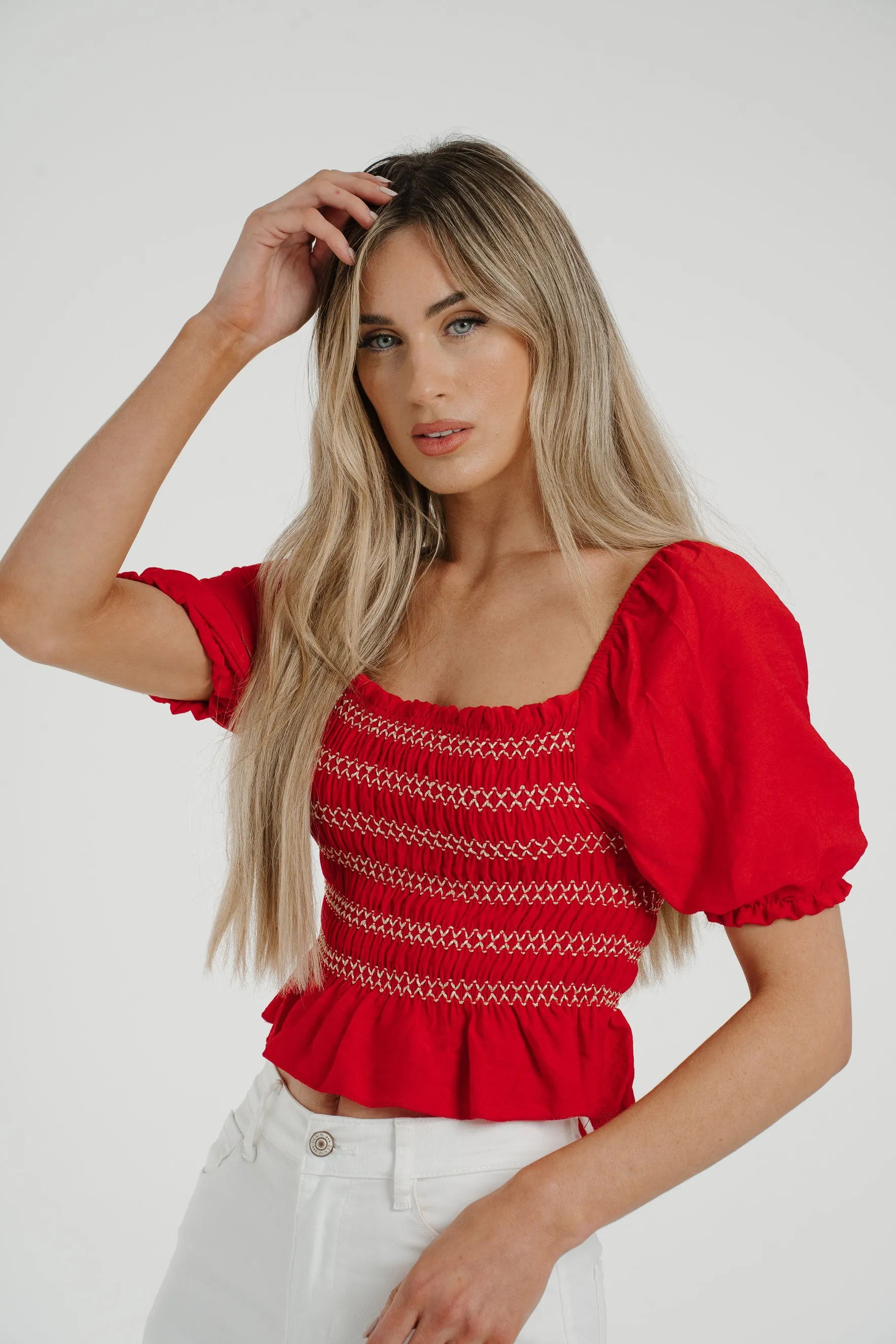 Caitlyn Embroidered Off Shoulder Top In Red