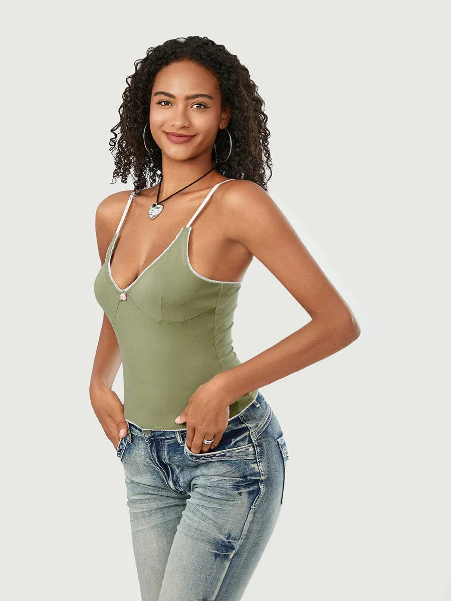 Camisole Spaghetti Strap Deep V Neck Patchwork Slim Crop Summer Top