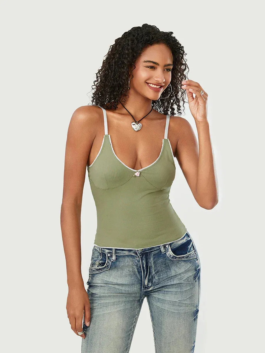 Camisole Spaghetti Strap Deep V Neck Patchwork Slim Crop Summer Top