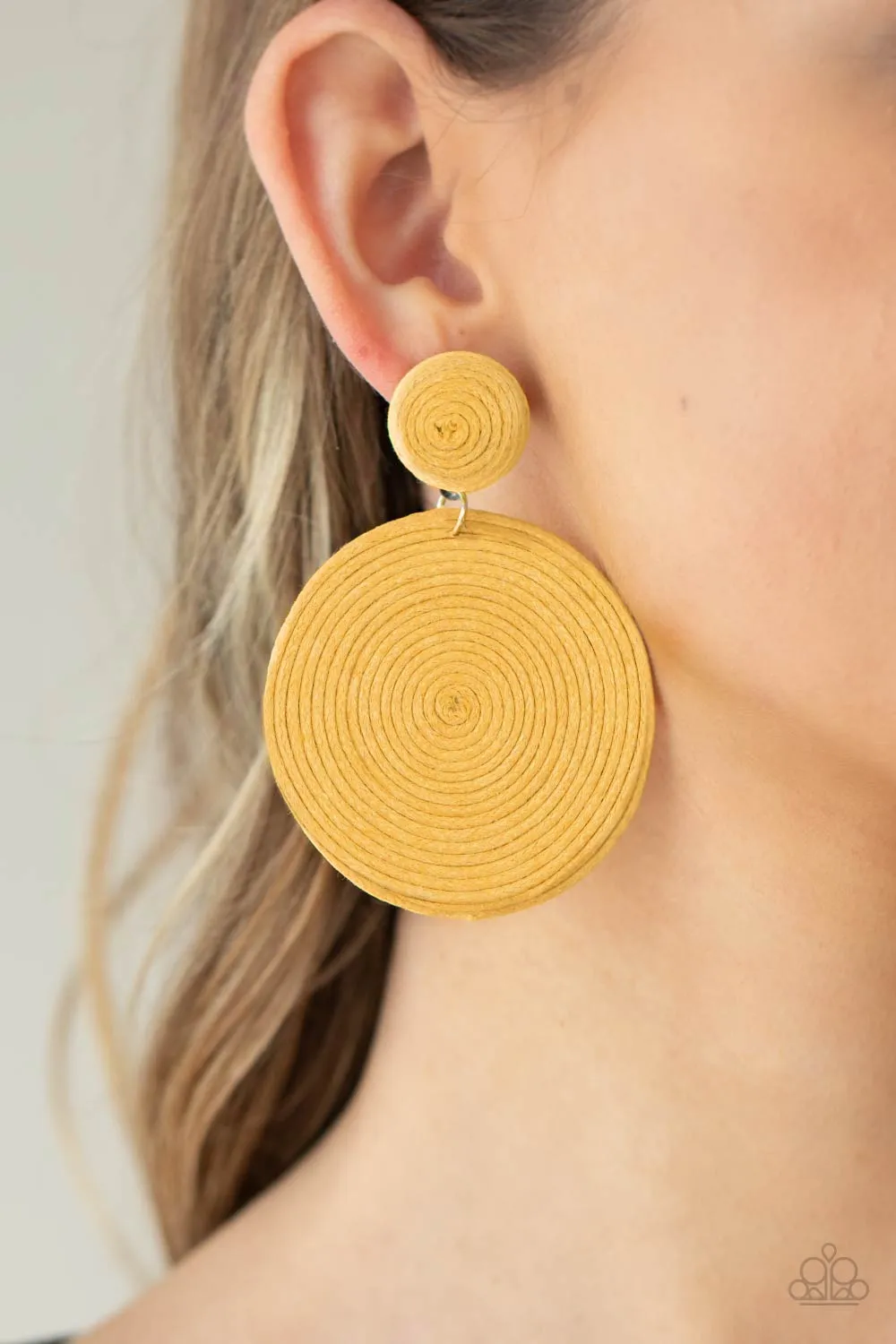 Circulate The Room - Yellow Earrings - Paparazzi Accessories