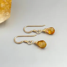 Dainty Citrine earrings dangle tiny teardrop earrings Gold