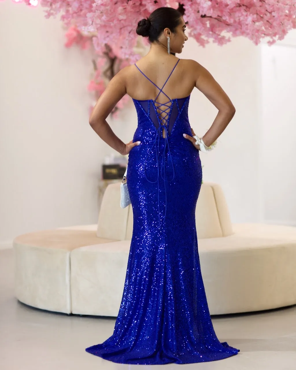 Dalette Sequin Corset Gown - Cobalt