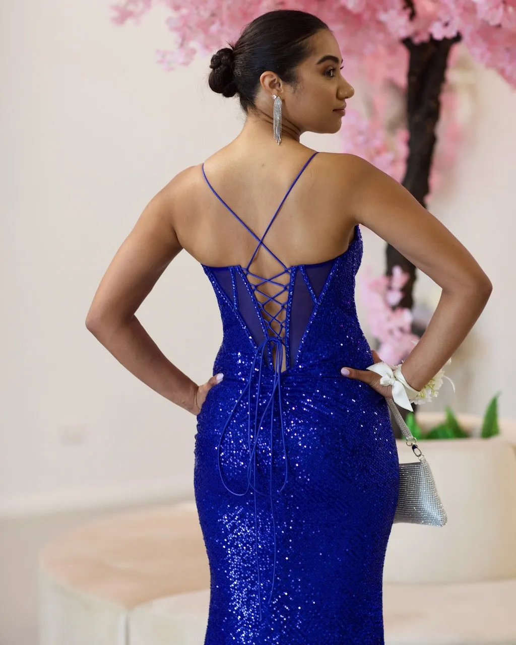 Dalette Sequin Corset Gown - Cobalt