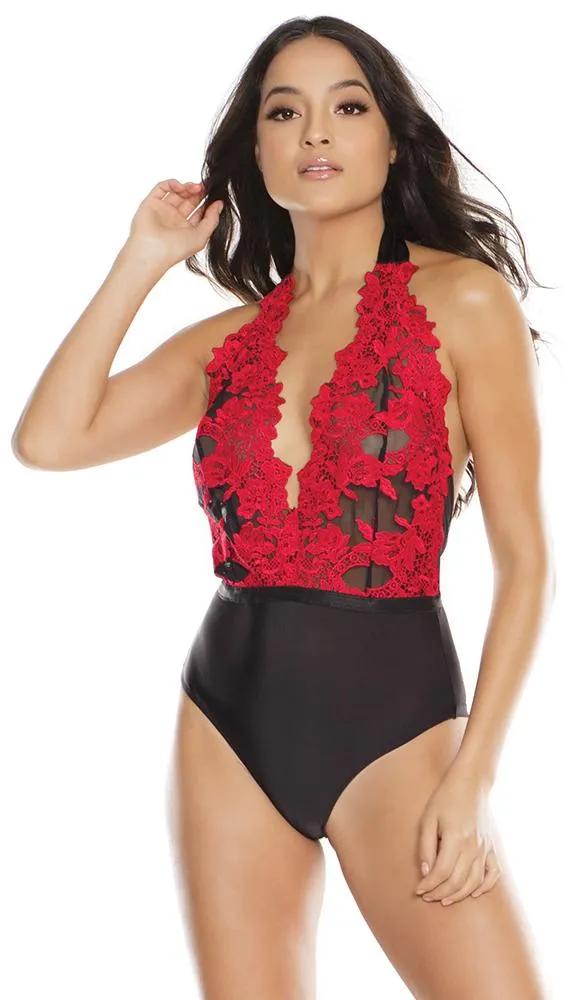 Deep V-Neck Embroidered Teddy