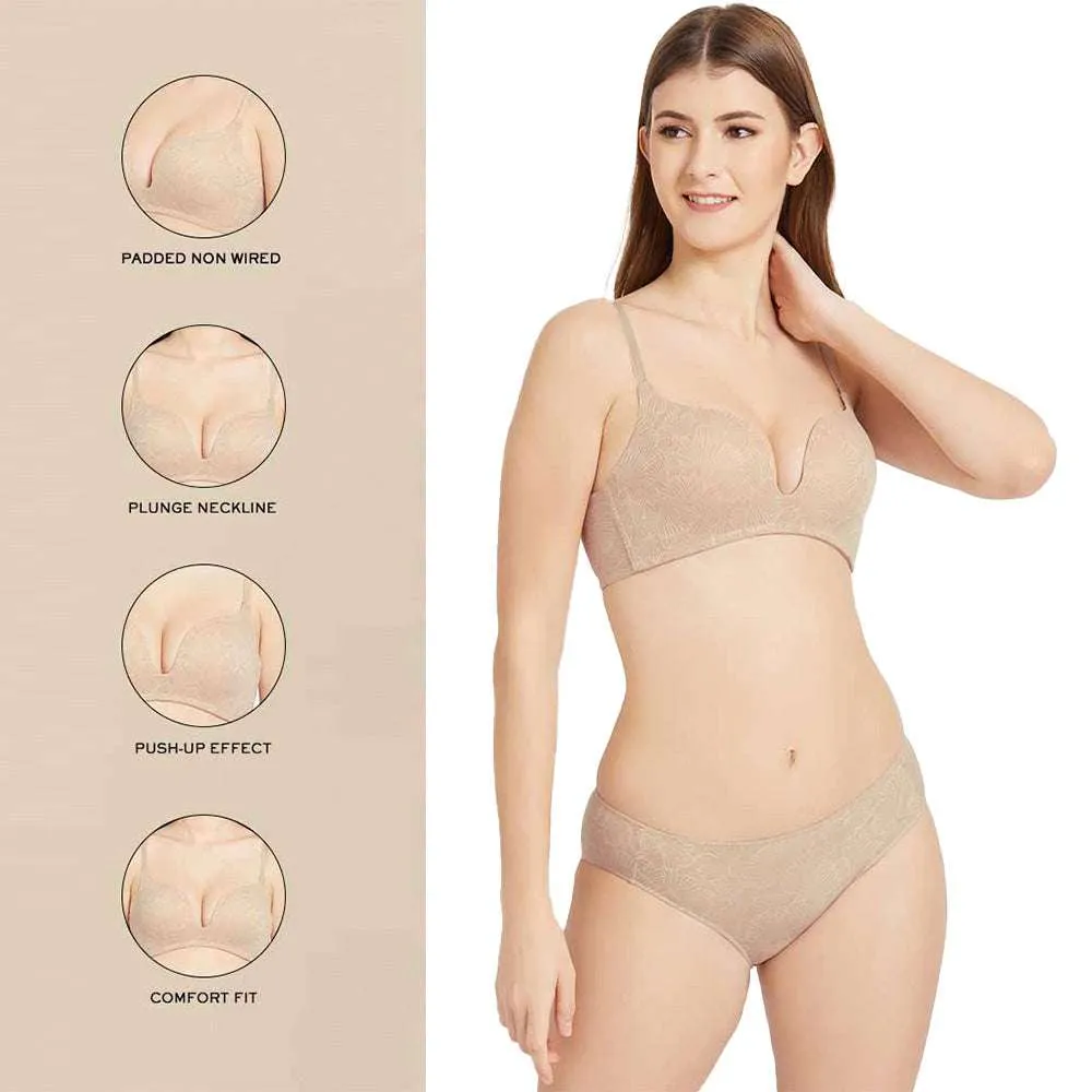 Ecozen Padded Non-wired 3/4th Cup Everyday Wear Push-up Bra - Beige