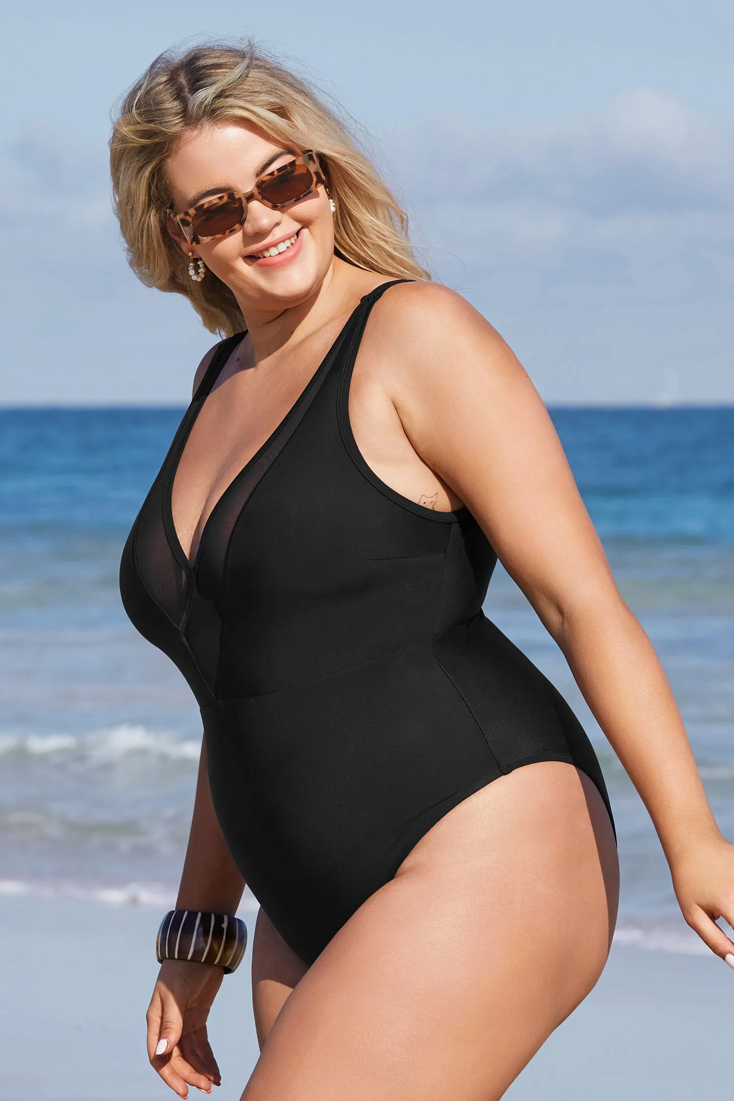 Emerge Plunge Mesh Plus Size One Piece Swimsuit