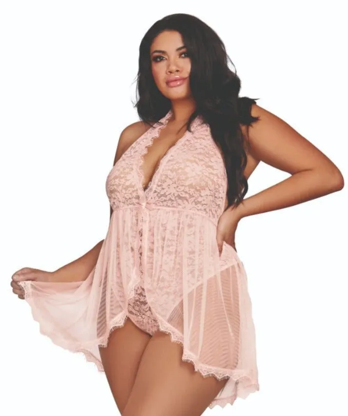 Flattering Plunge Lace Teddy with Attached Flowy Skirt