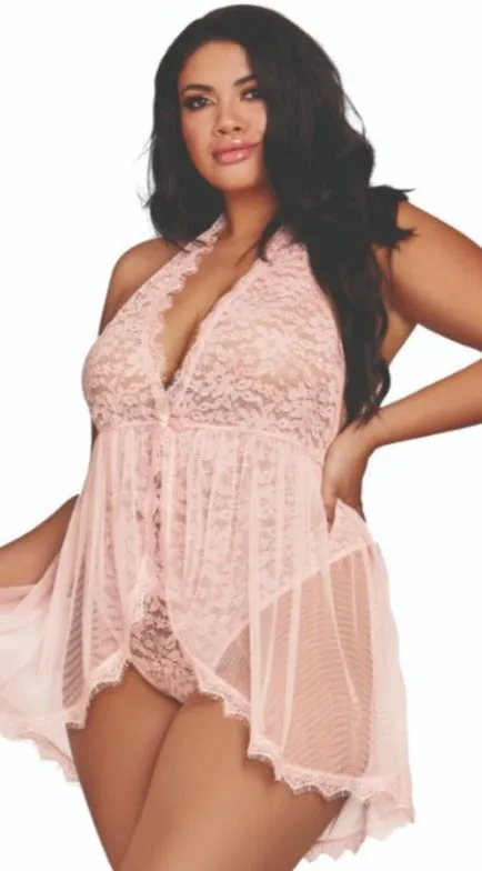 Flattering Plunge Lace Teddy with Attached Flowy Skirt