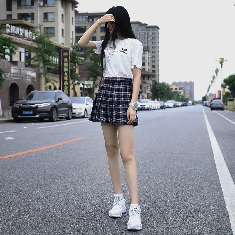 Funki Buys | Skirts | Women's Harajuku Preppy Plaid Mini Skirts