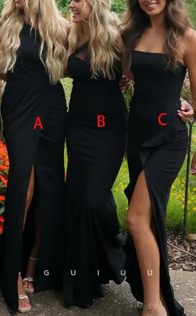 GB123 - Sexy & Hot Sheath One Shoulder & Sweetheart Strapless High Slit Draped Bridesmaid Dress