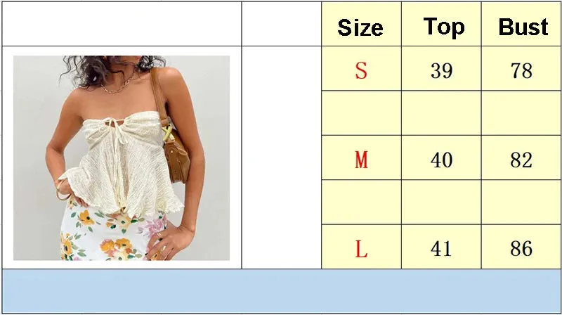 Girlary Chic Women Holiday Crop Tops Sexy Chest Wrap Tie Up Tube Tops Y2K Ruffles Hem Strapless Camis Backless Vest Tanks