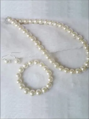 Girls Pearl Necklace, Earrings And Bracelet Set