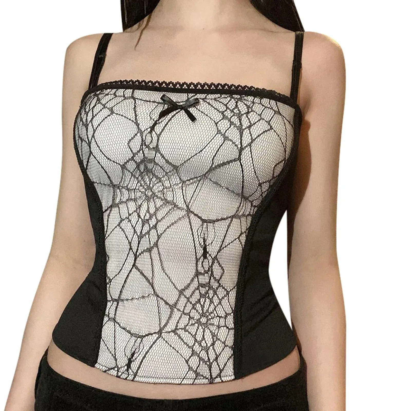 Gothic Spider Pattern Sleeveless Backless Zipper Crop Top