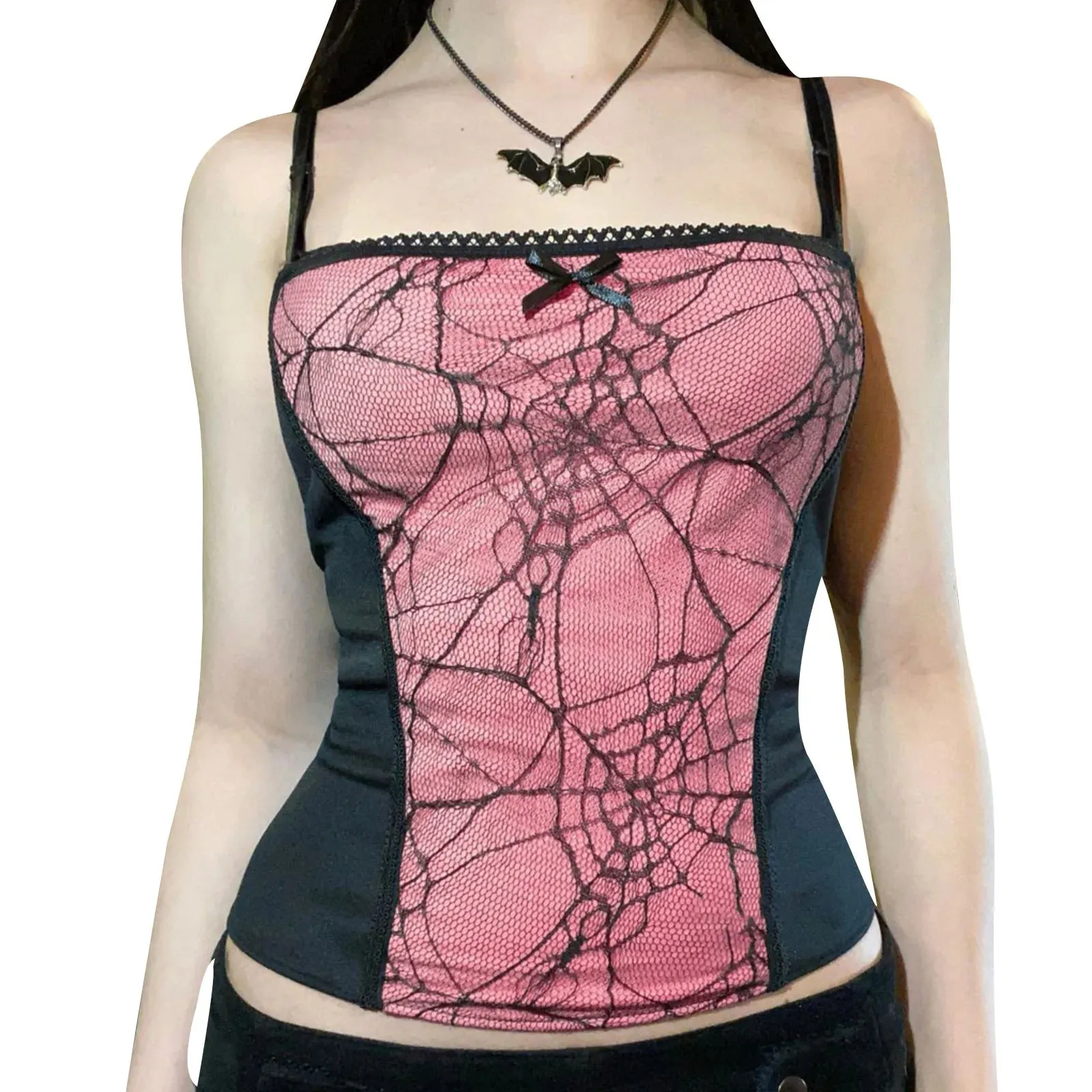 Gothic Spider Pattern Sleeveless Backless Zipper Crop Top