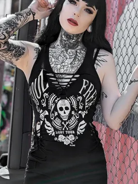 Gothic Woven Dark Printed Summer Black Crop Vintage Skull Streetwear Top