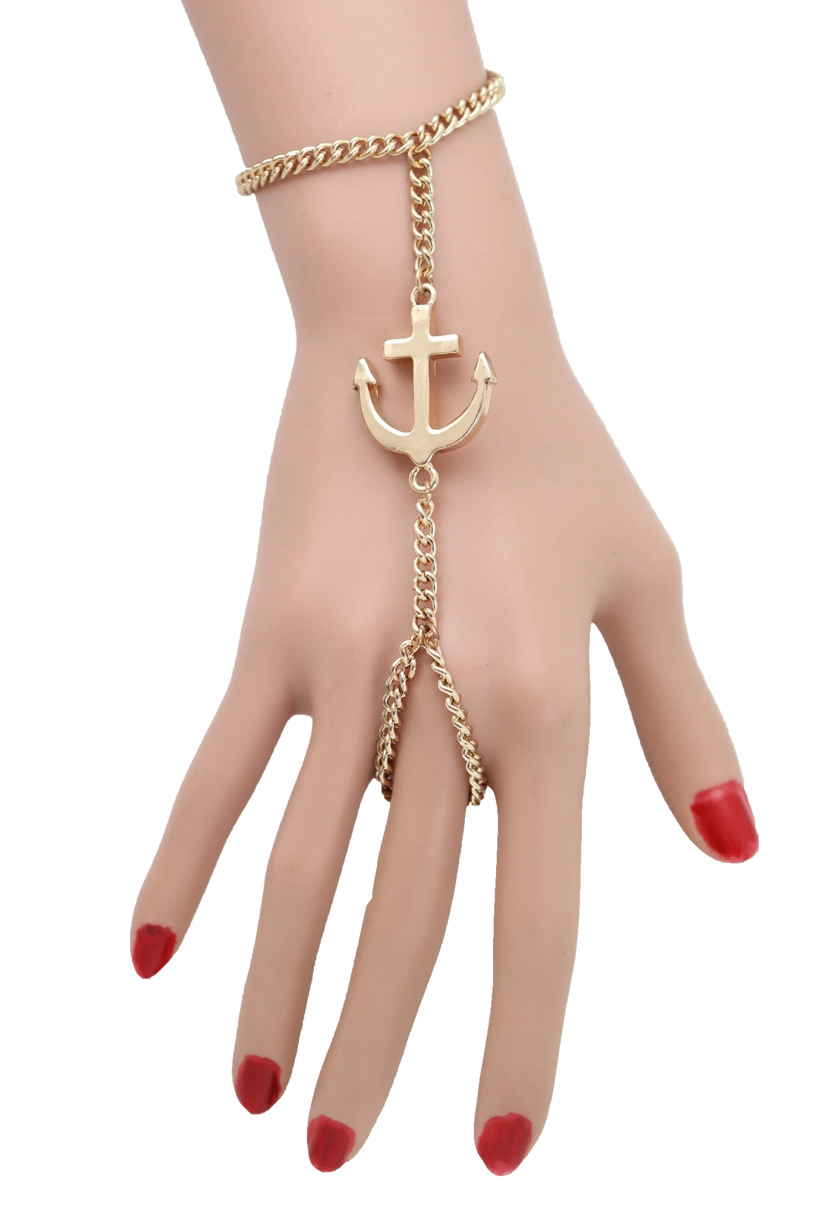 Jewelry Nautical Fashion Bracelet Gold Metal Hand Chain Anchor Charm Ring