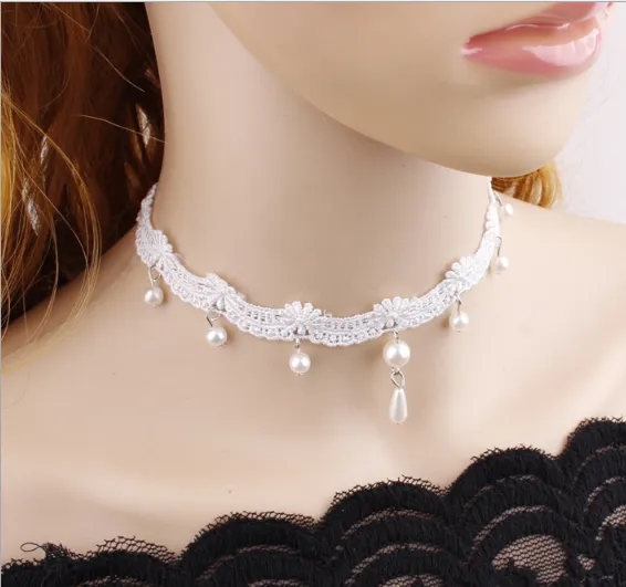 Lace Pearl choker necklace - 2pcs