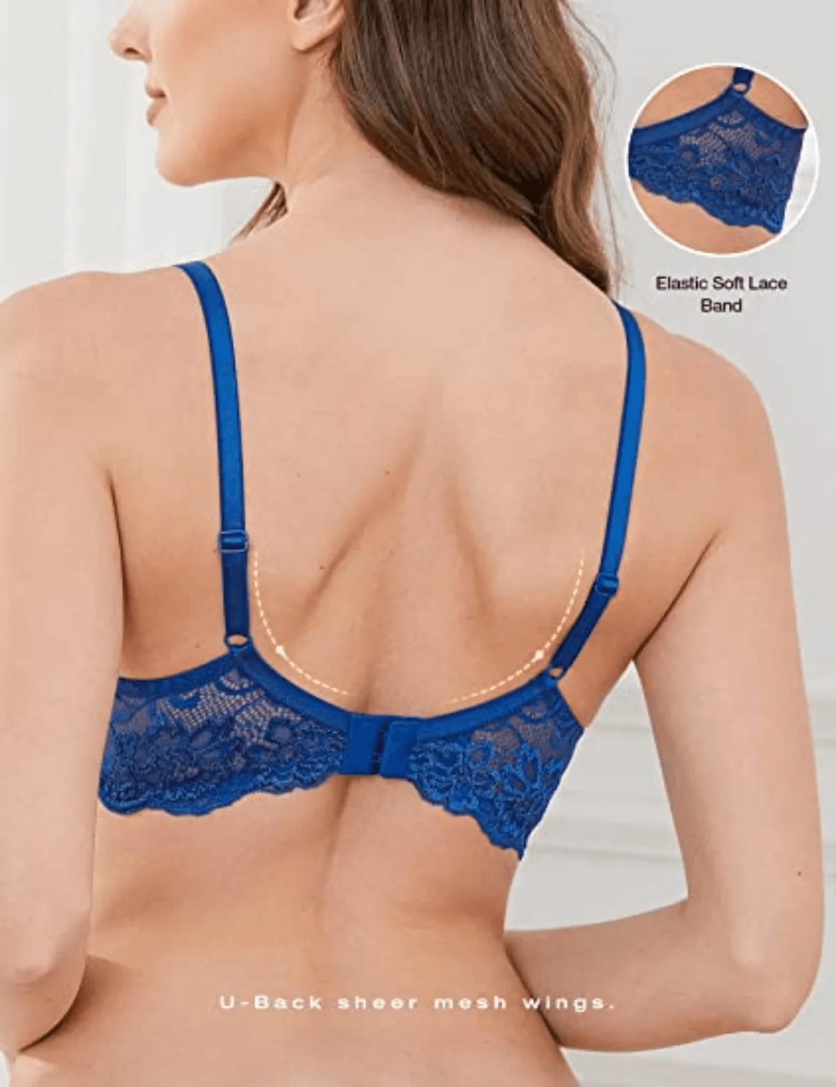 Lace Push Up Bra Lightly Padded Demi Plunge Bra  Royal Blue