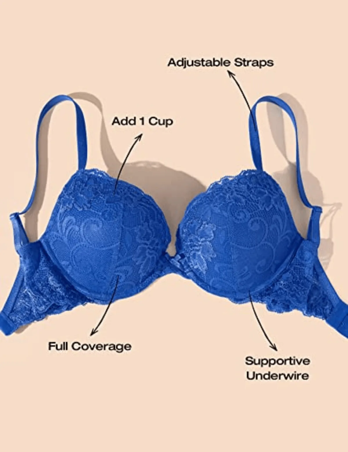 Lace Push Up Bra Lightly Padded Demi Plunge Bra  Royal Blue