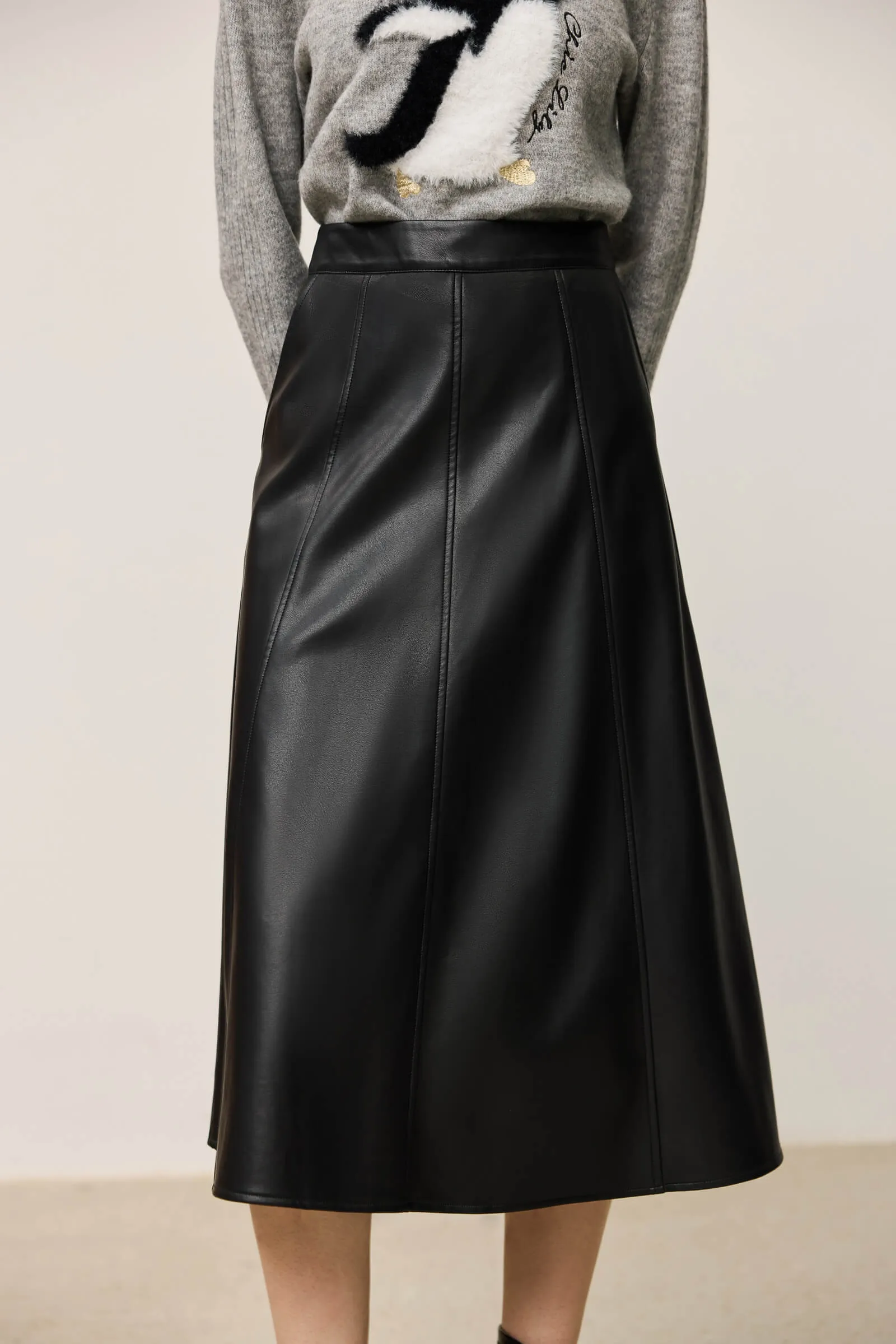 LILY Vintage Minimalist Draped Leather Skirt