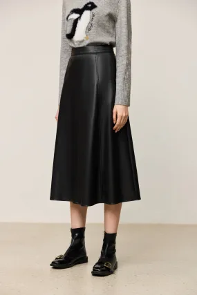 LILY Vintage Minimalist Draped Leather Skirt