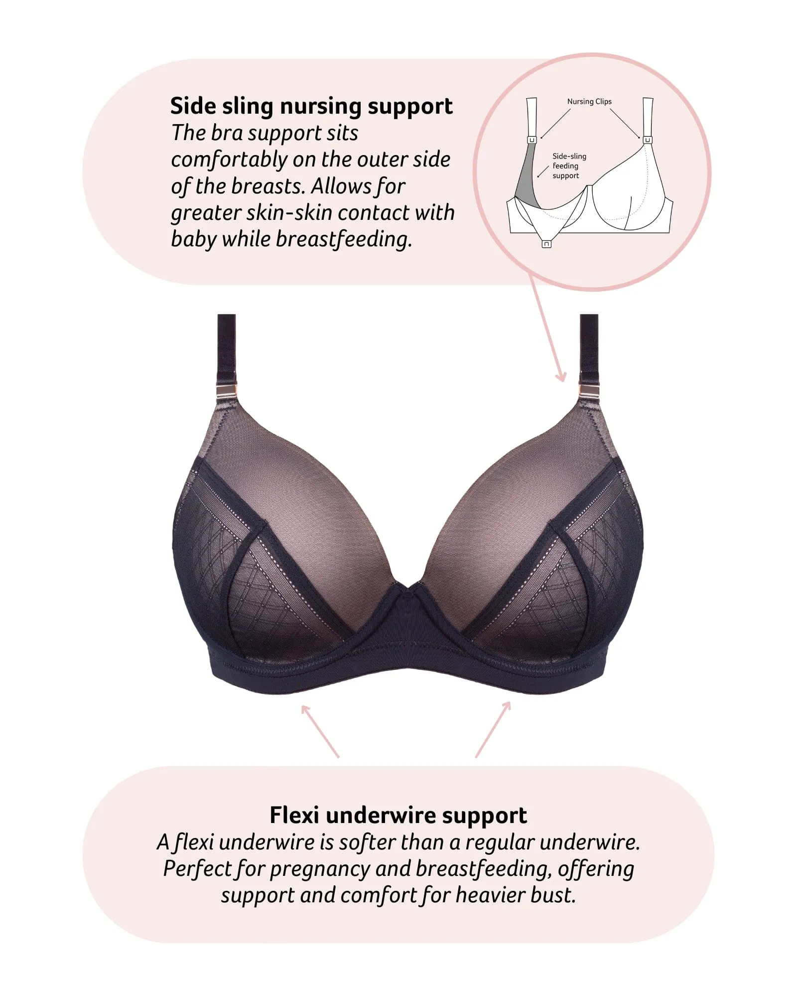 LUNAR ECLIPSE PLUNGE BLACK CONTOUR NURSING BRA - FLEXI UNDERWIRE