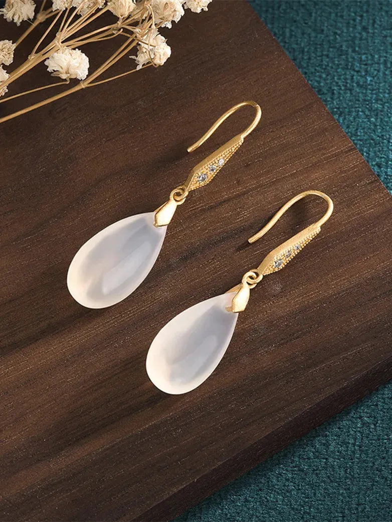 Natural Chalcedony Water Drop Earrings