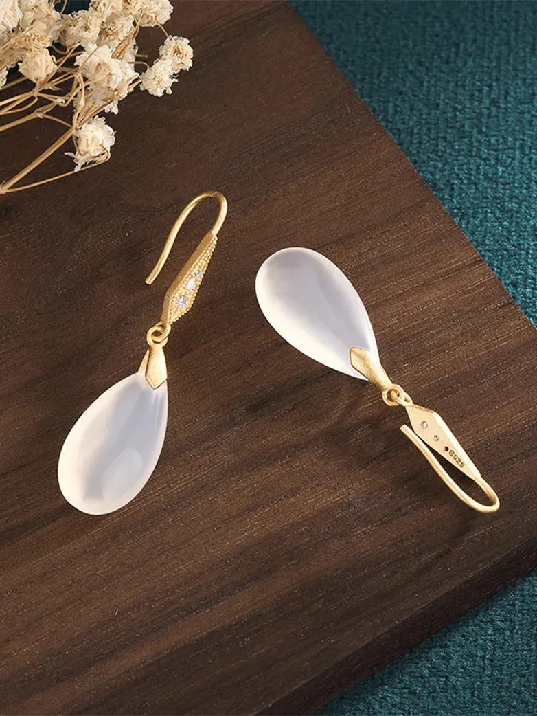 Natural Chalcedony Water Drop Earrings