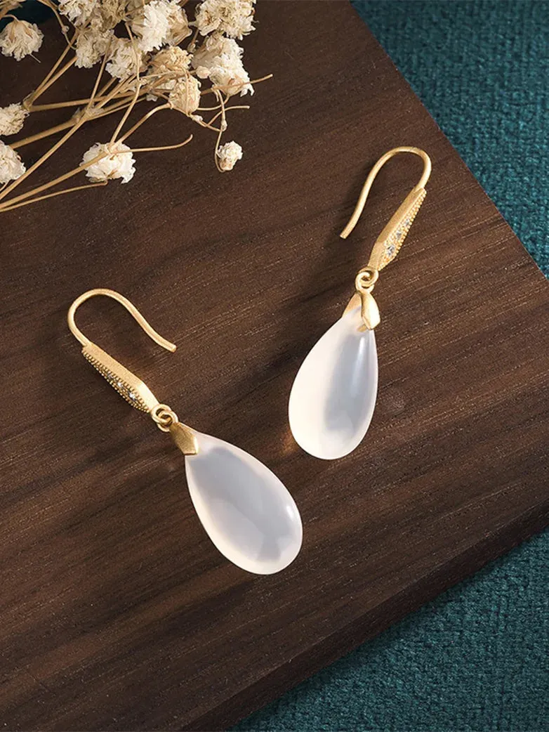 Natural Chalcedony Water Drop Earrings