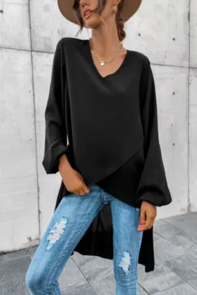 Plunge Neck Asymmetrical Hem Oversized Top