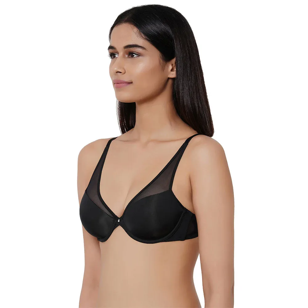 Plunge Padded Wired 3/4th Cup Everyday Wear Medium coverage T-Shirt Bra - Black